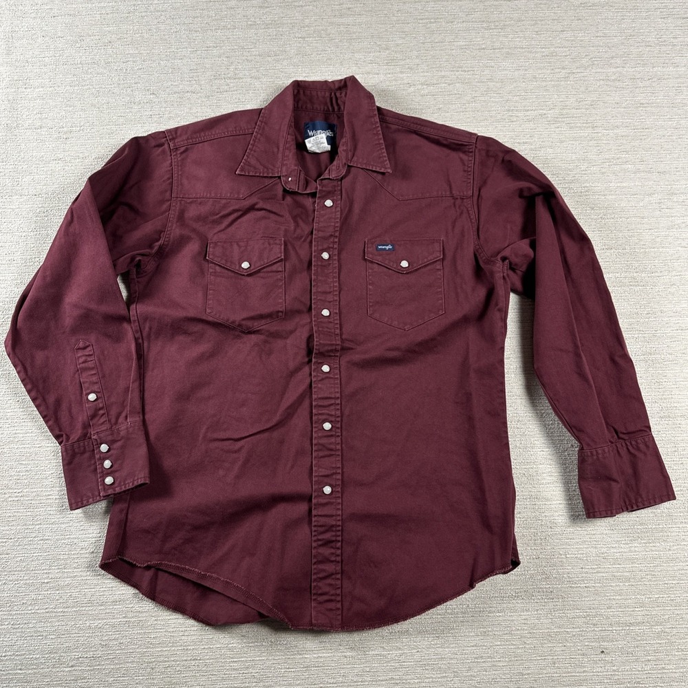 Western Cowboy Rodeo Pearl Snap Shirt Country Ranch Wrangler Mens L Y2K Burgandy